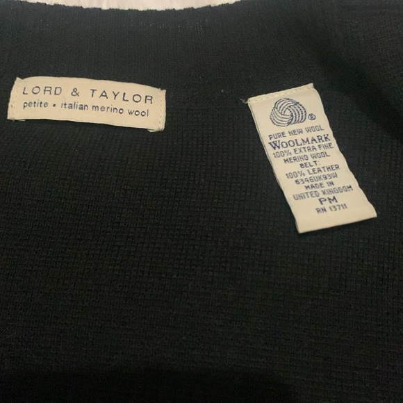 Lord & Taylor Merino Wool Black Open Front Cardigan - Picture 2 of 7